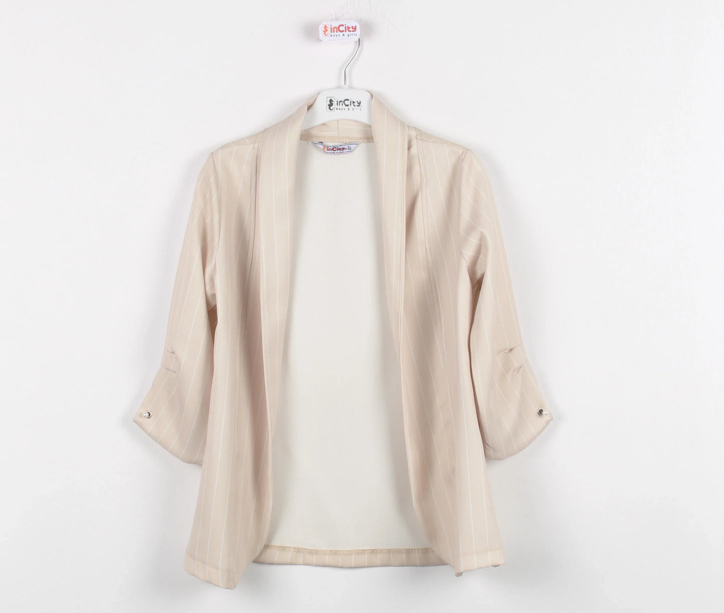 InCity Kids Girls Open Front Striped 3/4 Sleeve Fashion Blazer InCity Boys & Girls