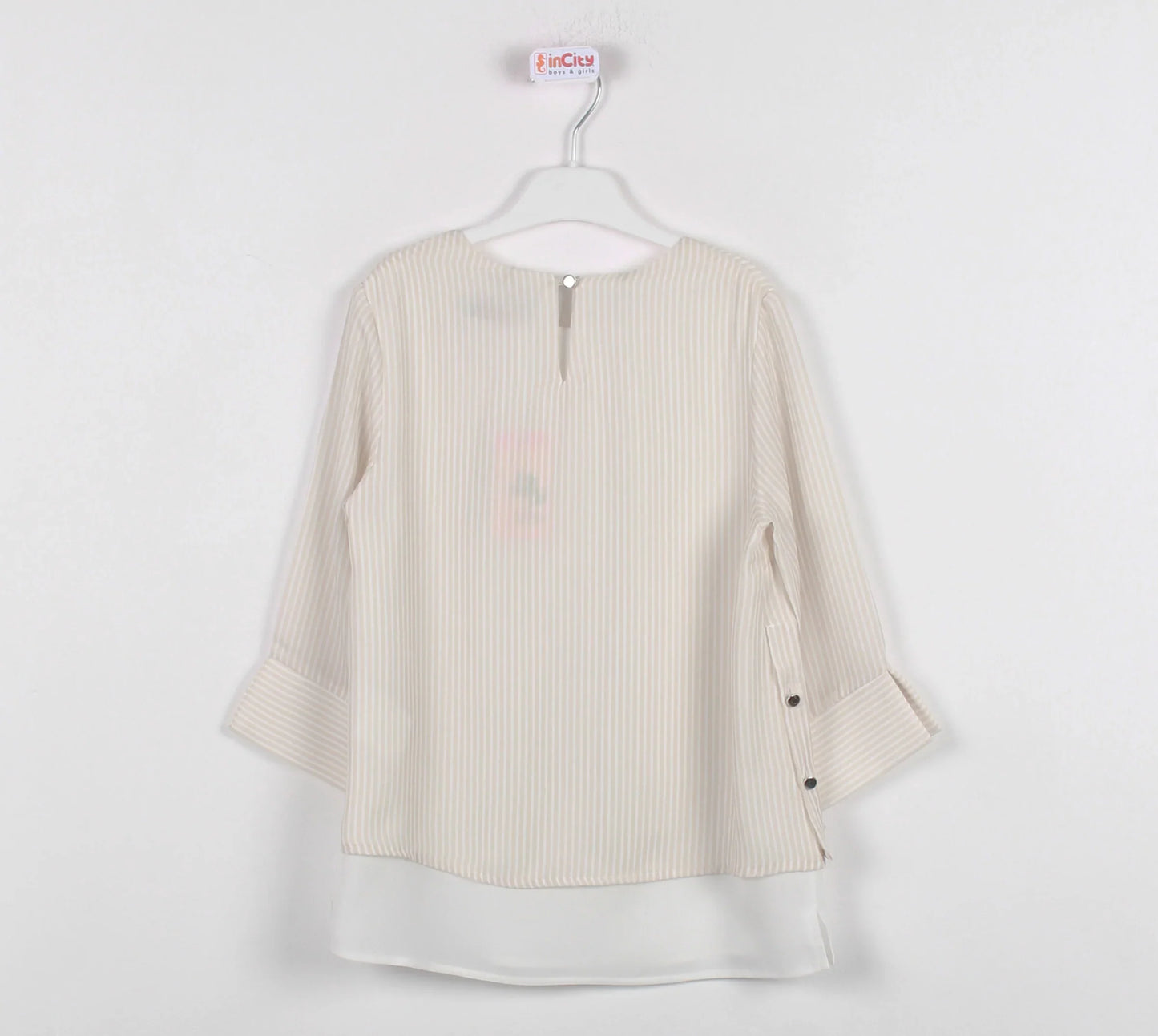 InCity Kids Girls Round Neck Stripe 3/4 Sleeve Dress Blouse with Necklace InCity Boys & Girls