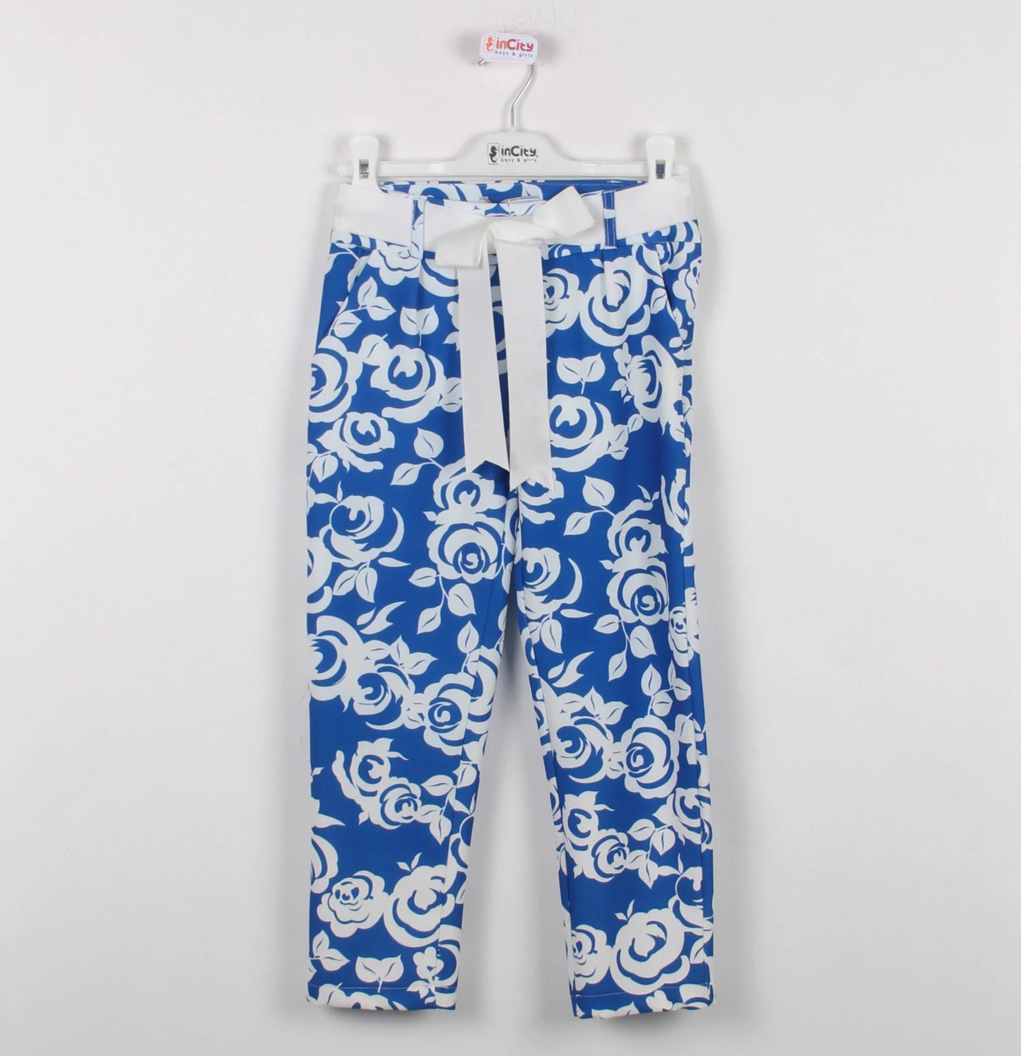 InCity Kids Girls Ribbon Belted Floral Straight Leg Dress Pants InCity Boys & Girls