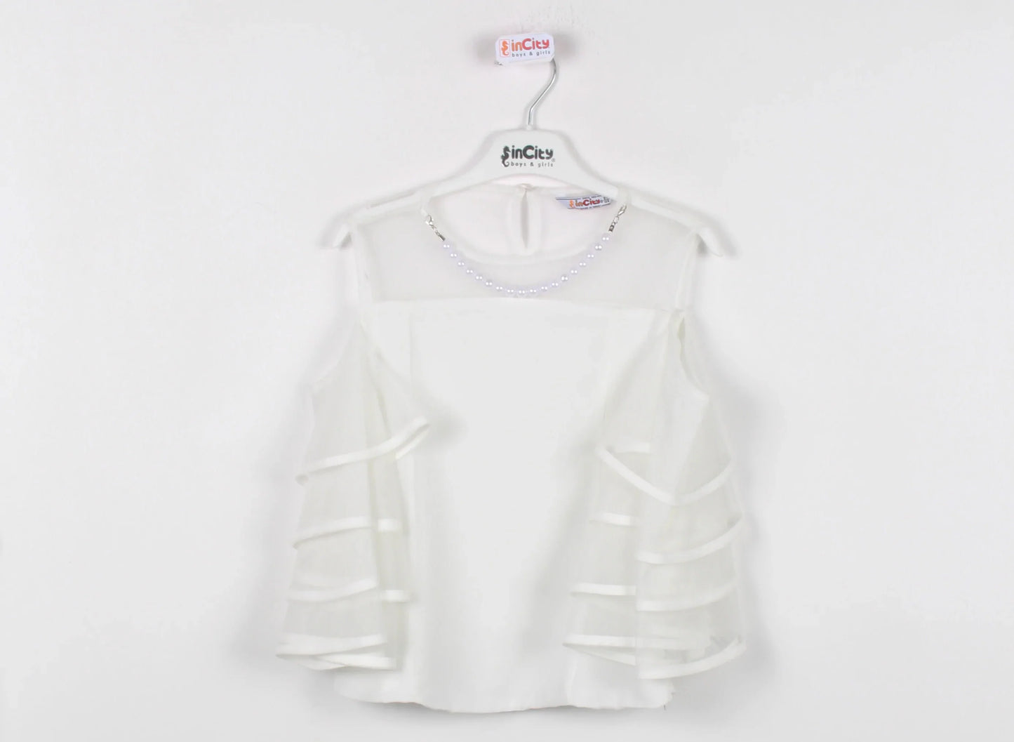 InCity Kids Girls Semi Transparent Batwing Sleeve Pearl Blouse InCity Boys & Girls