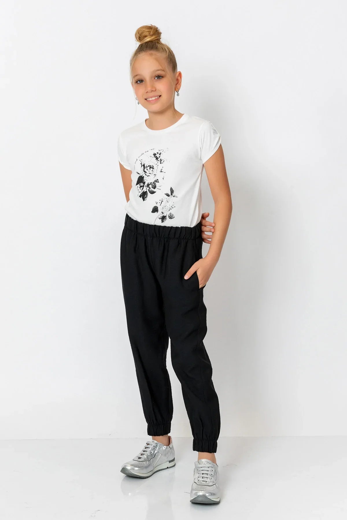 InCity Kids Girls Elastic Waist Ankle Cuff Solid Jogger Pants InCity Boys & Girls
