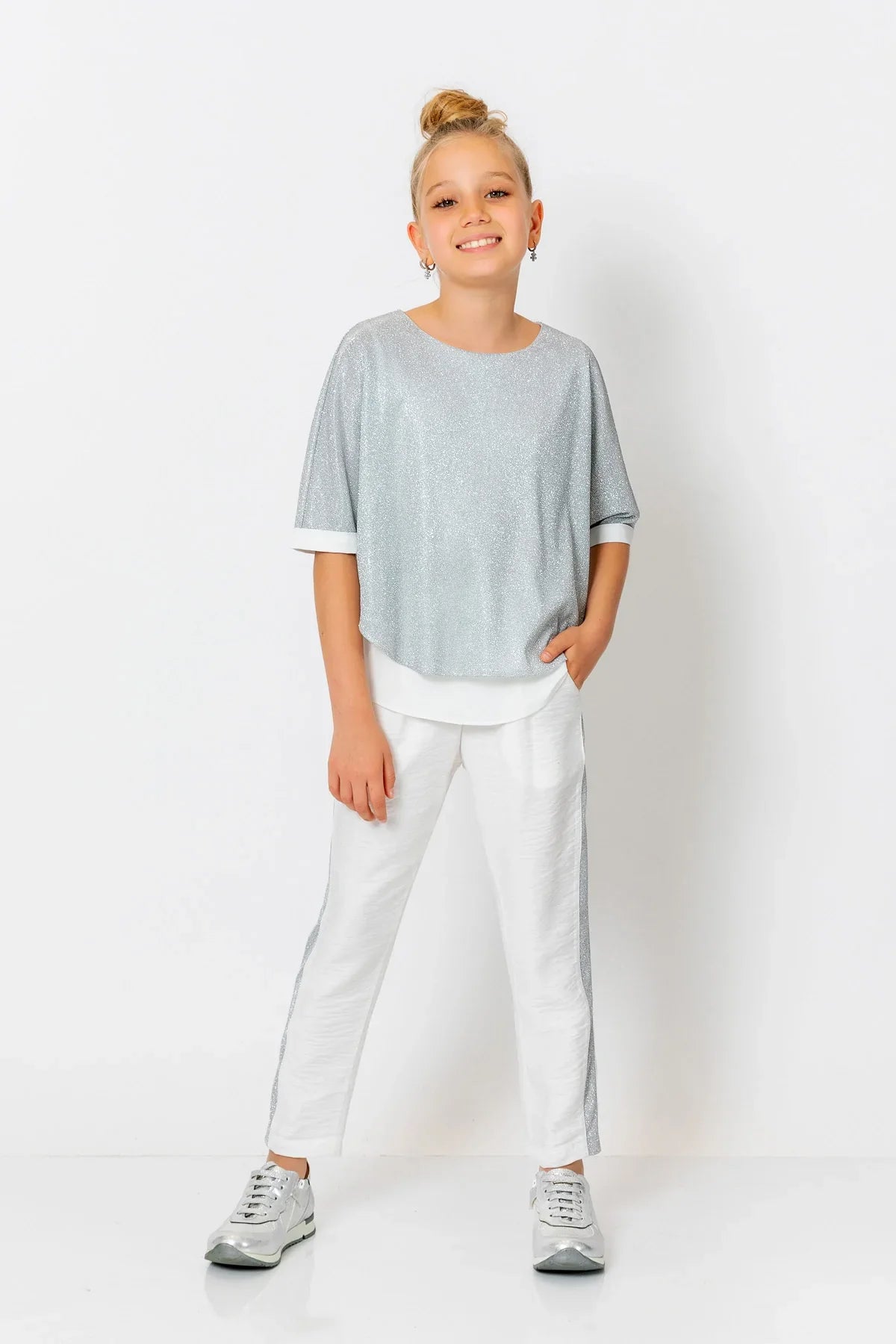 InCity Kids Girls Elastic Waist Sequin Stripe Straight Leg Pants InCity Boys & Girls