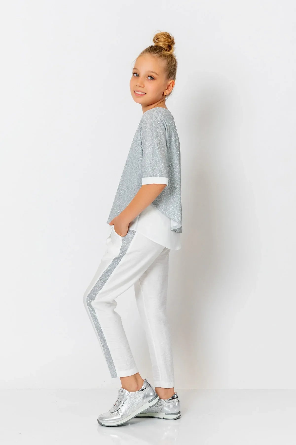 InCity Kids Girls Elastic Waist Sequin Stripe Straight Leg Pants InCity Boys & Girls