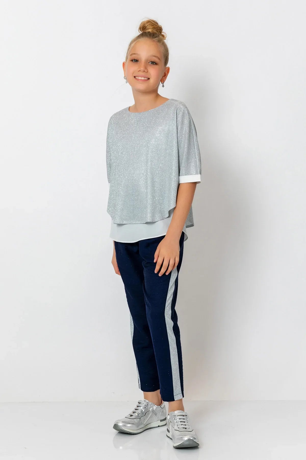 InCity Kids Girls Elastic Waist Sequin Stripe Straight Leg Pants InCity Boys & Girls