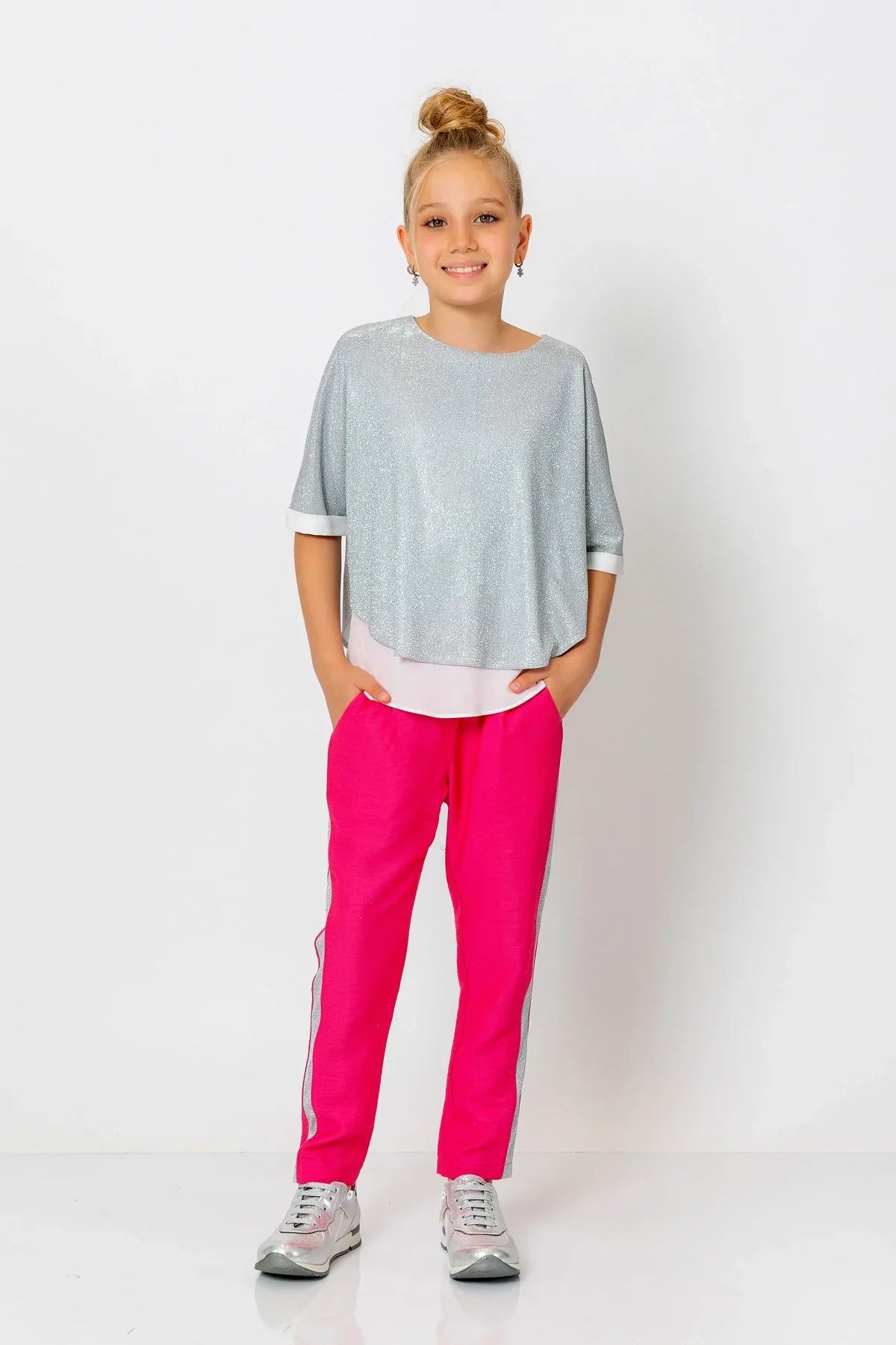 InCity Kids Girls Elastic Waist Sequin Stripe Straight Leg Pants InCity Boys & Girls