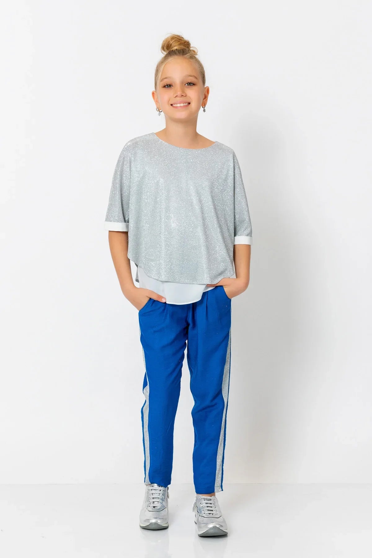 InCity Kids Girls Elastic Waist Sequin Stripe Straight Leg Pants InCity Boys & Girls