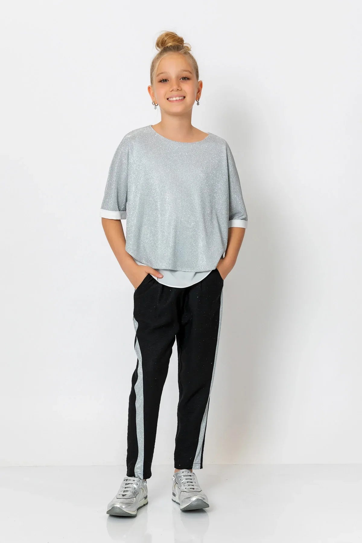 InCity Kids Girls Elastic Waist Sequin Stripe Straight Leg Pants InCity Boys & Girls