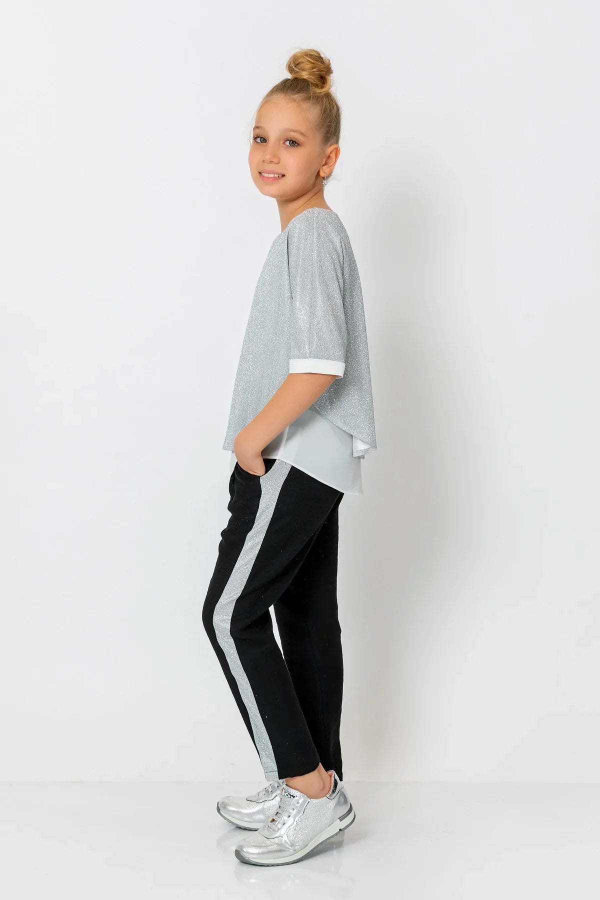 InCity Kids Girls Elastic Waist Sequin Stripe Straight Leg Pants InCity Boys & Girls