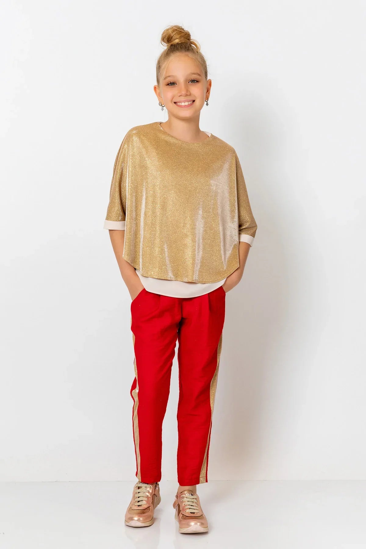 InCity Kids Girls Elastic Waist Sequin Stripe Straight Leg Pants InCity Boys & Girls