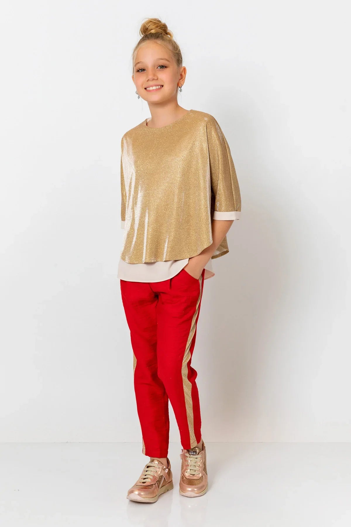 InCity Kids Girls Elastic Waist Sequin Stripe Straight Leg Pants InCity Boys & Girls