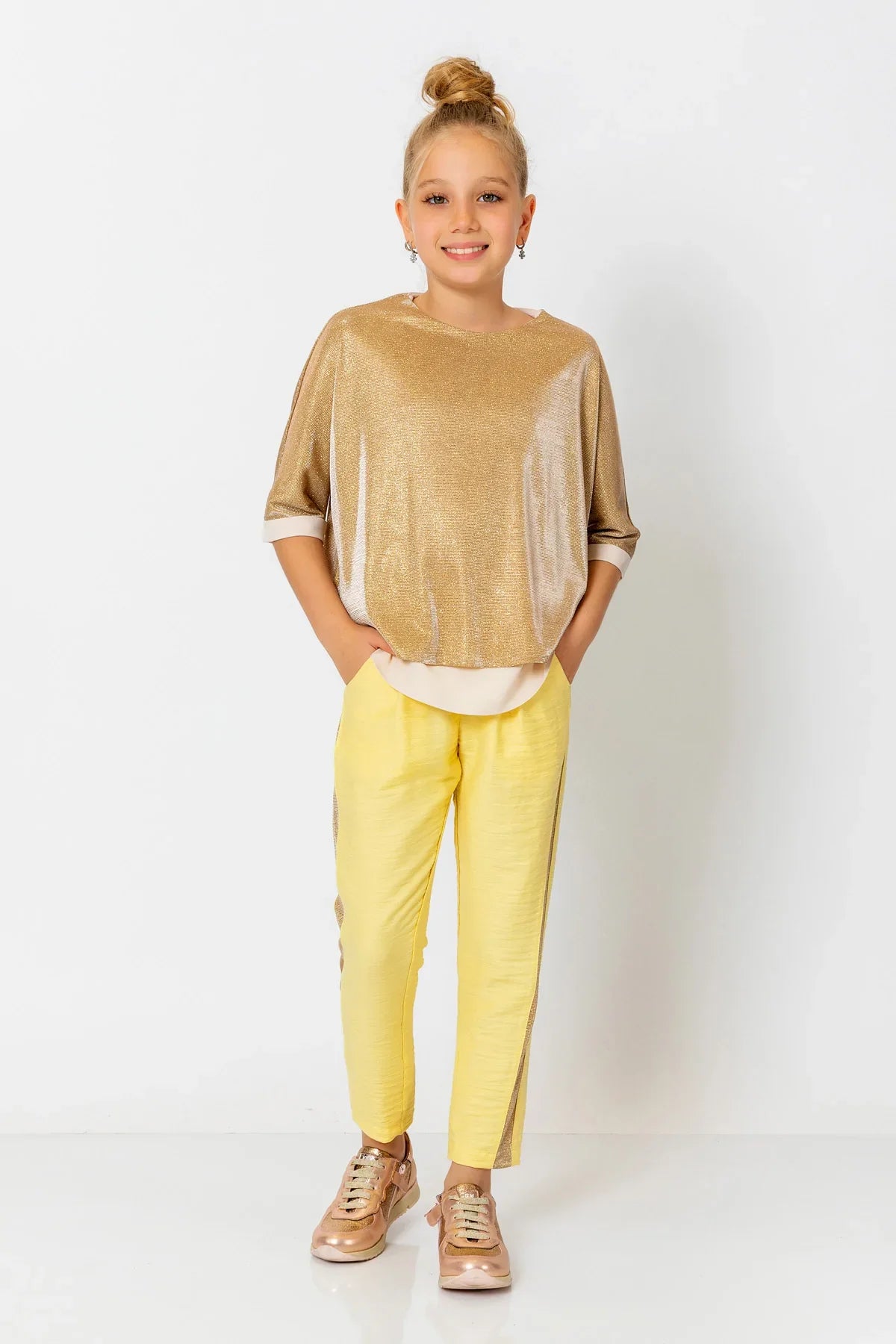 InCity Kids Girls Elastic Waist Sequin Stripe Straight Leg Pants InCity Boys & Girls