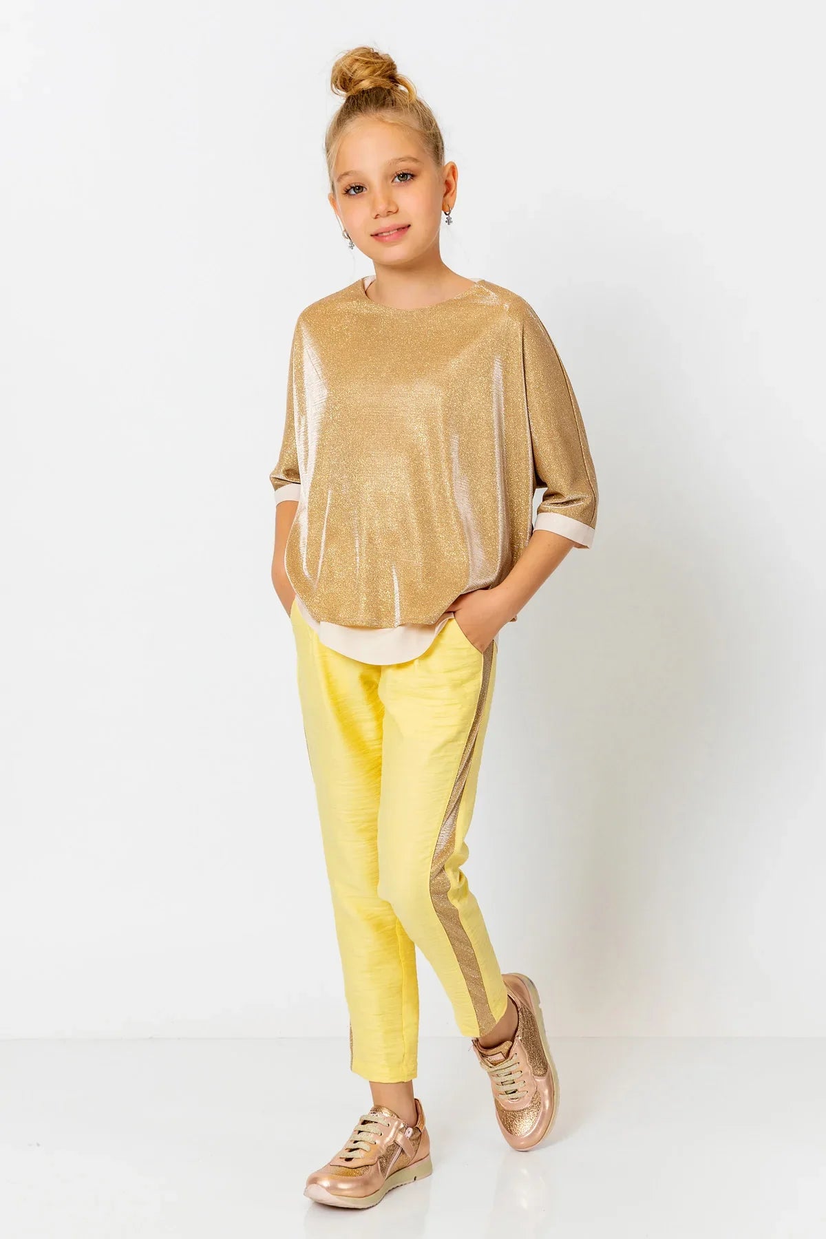 InCity Kids Girls Elastic Waist Sequin Stripe Straight Leg Pants InCity Boys & Girls