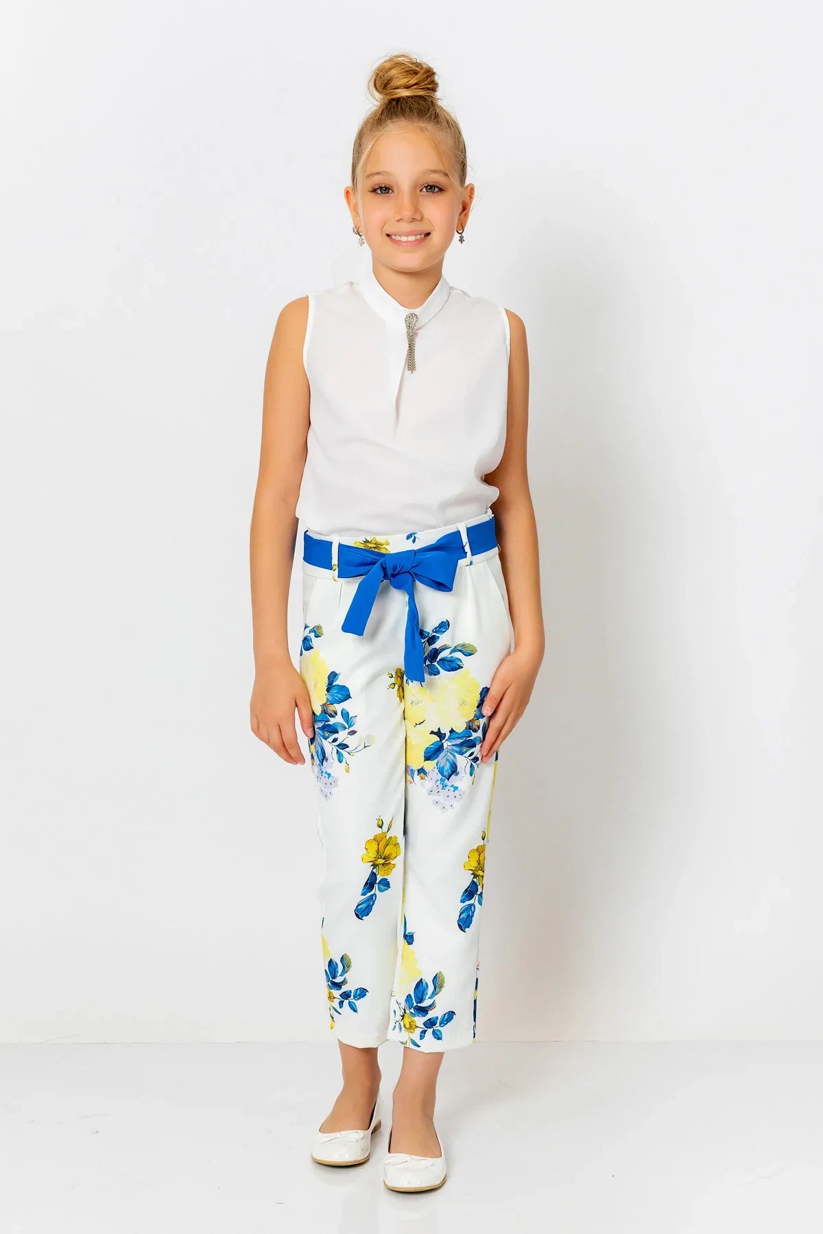 InCity Kids Girls Floral Ribbon Belted Fashion Pants InCity Boys & Girls