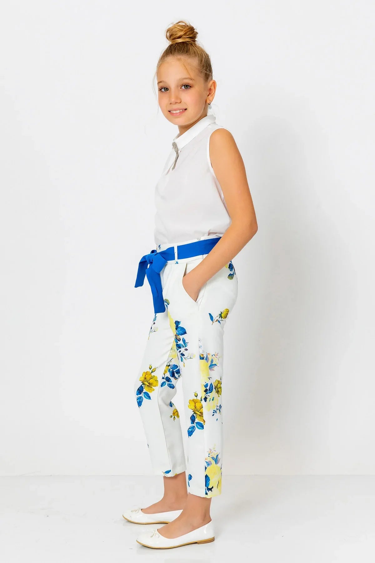 InCity Kids Girls Floral Ribbon Belted Fashion Pants InCity Boys & Girls