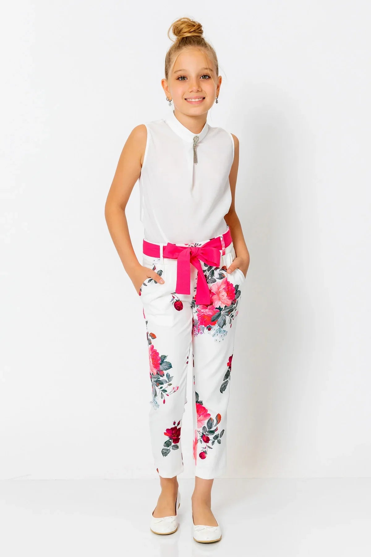 InCity Kids Girls Floral Ribbon Belted Fashion Pants InCity Boys & Girls