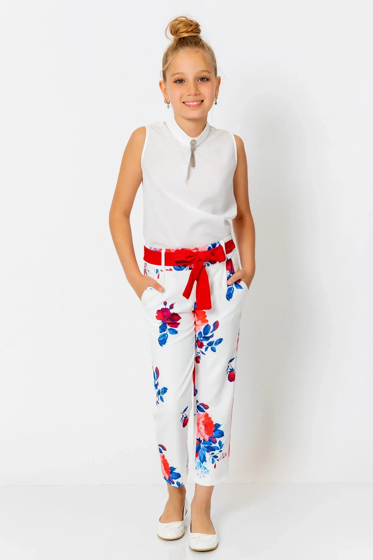 InCity Kids Girls Floral Ribbon Belted Fashion Pants InCity Boys & Girls