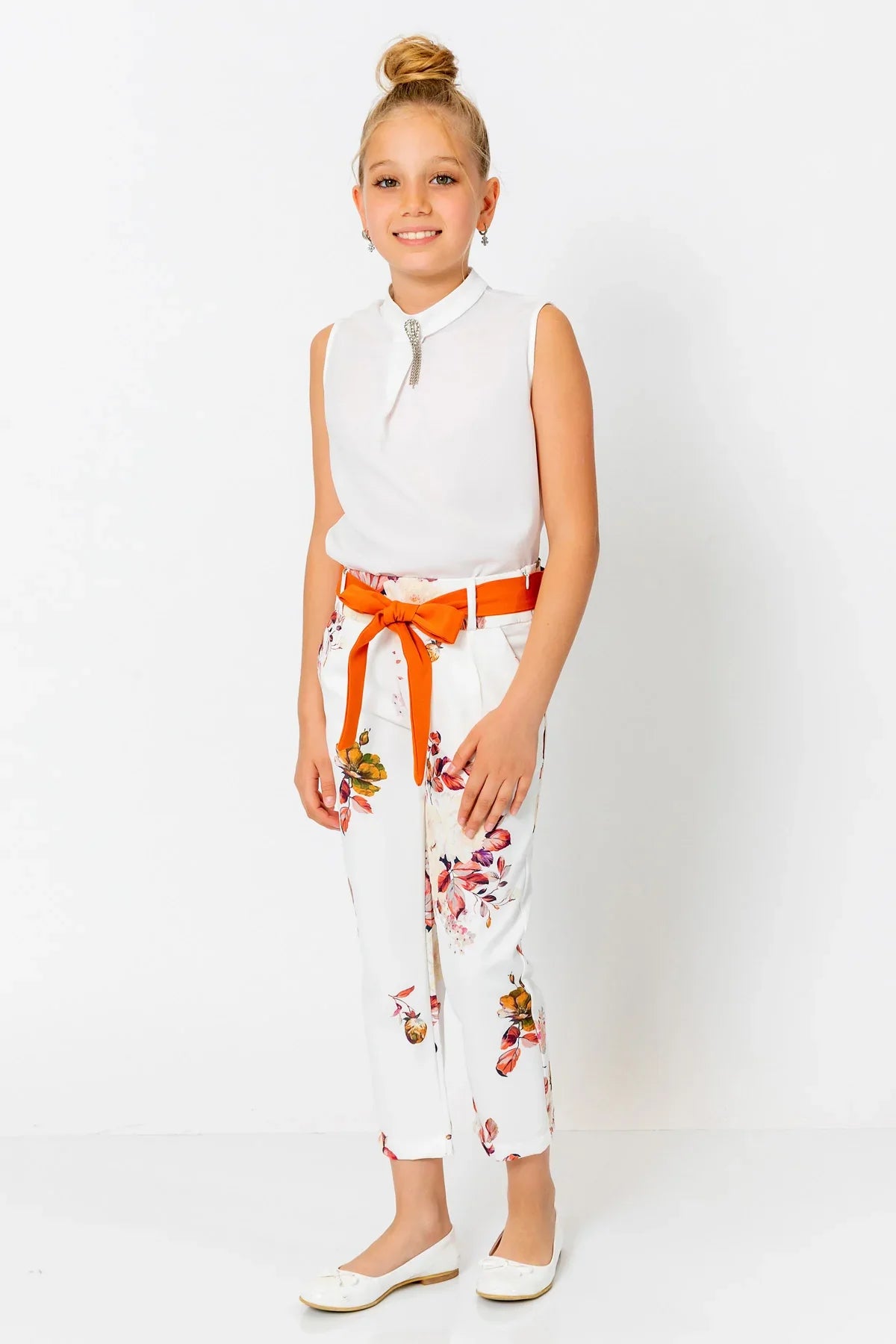 InCity Kids Girls Floral Ribbon Belted Fashion Pants InCity Boys & Girls