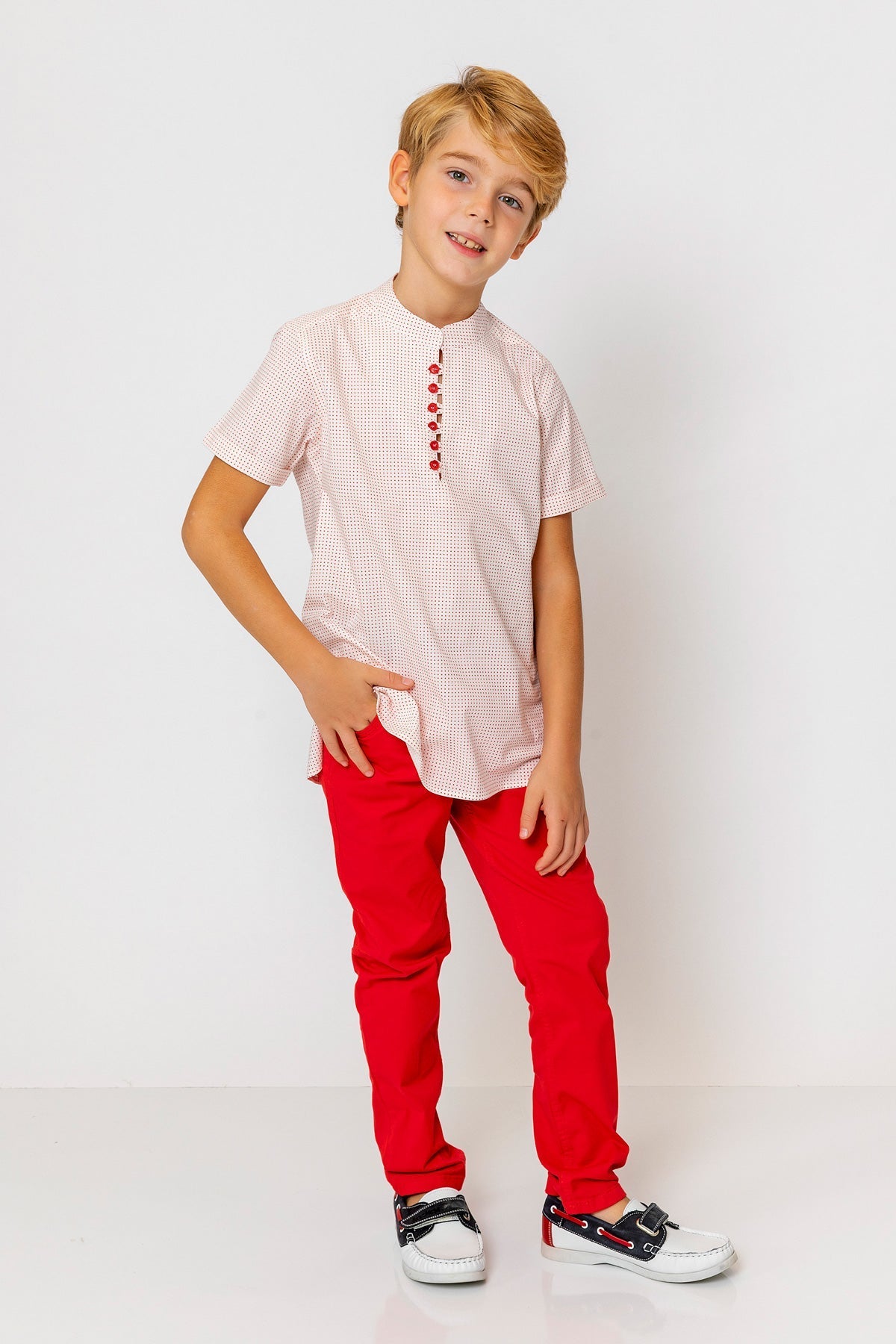 InCity Kids Boys Round Neck Short Sleeve Half Button Shirt InCity Boys & Girls