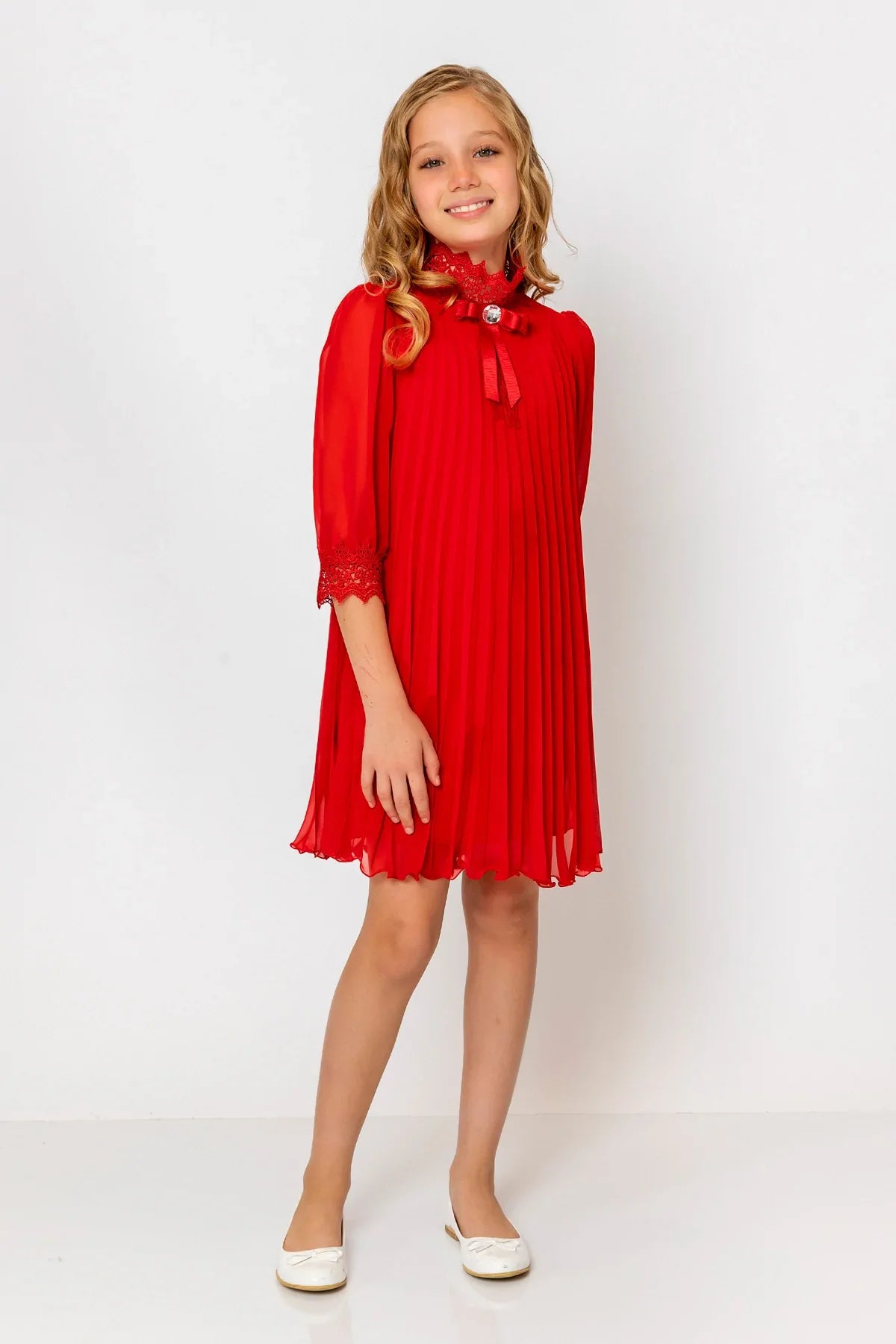 InCity Kids Girls Ribbon Neck Pleated Dress InCity Boys & Girls