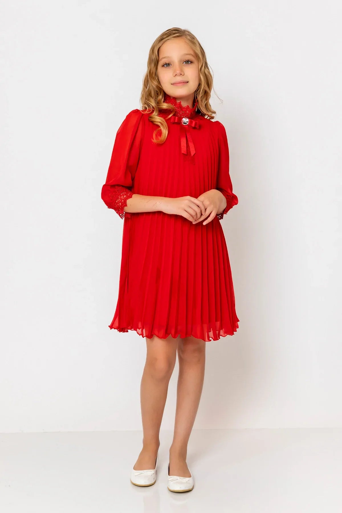 InCity Kids Girls Ribbon Neck Pleated Dress InCity Boys & Girls