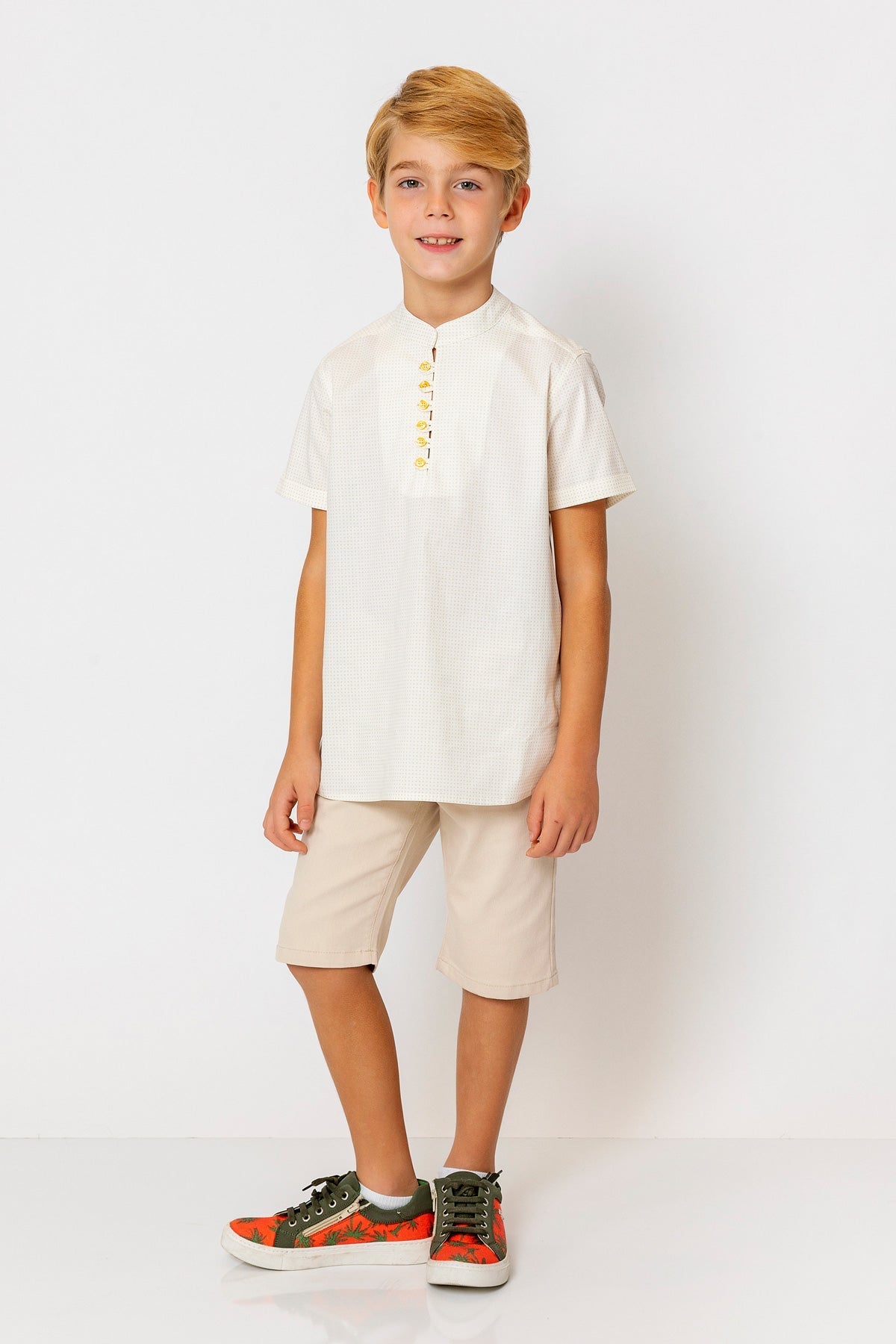 InCity Kids Boys Round Neck Short Sleeve Half Button Shirt InCity Boys & Girls