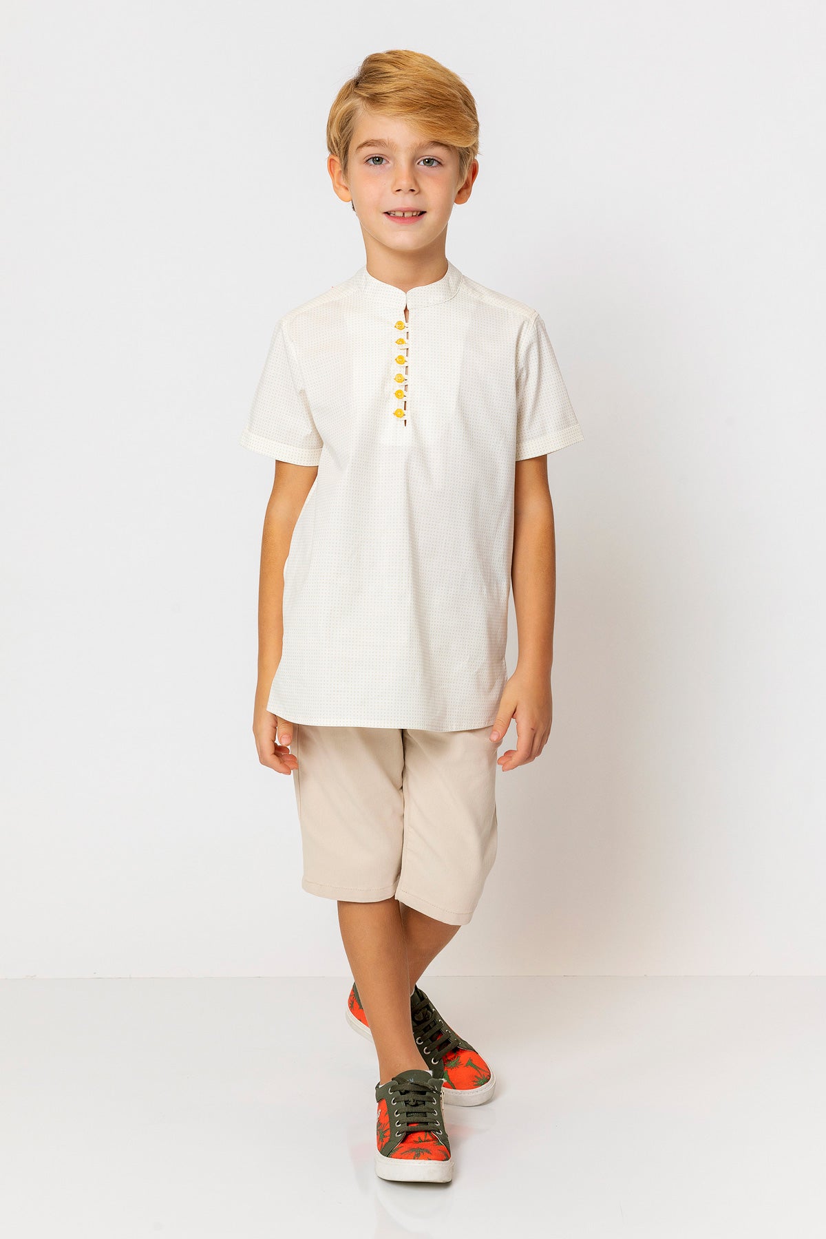 InCity Kids Boys Round Neck Short Sleeve Half Button Shirt InCity Boys & Girls