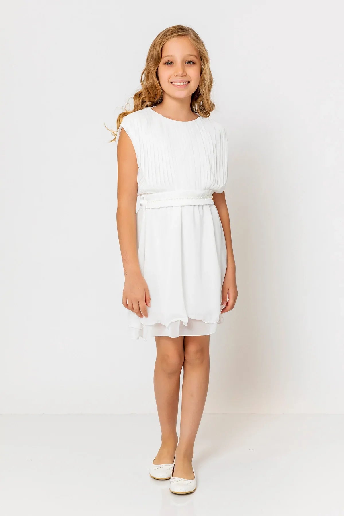 InCity Kids Girls Round Neck Belted Pleated Fashion Dress InCity Boys & Girls