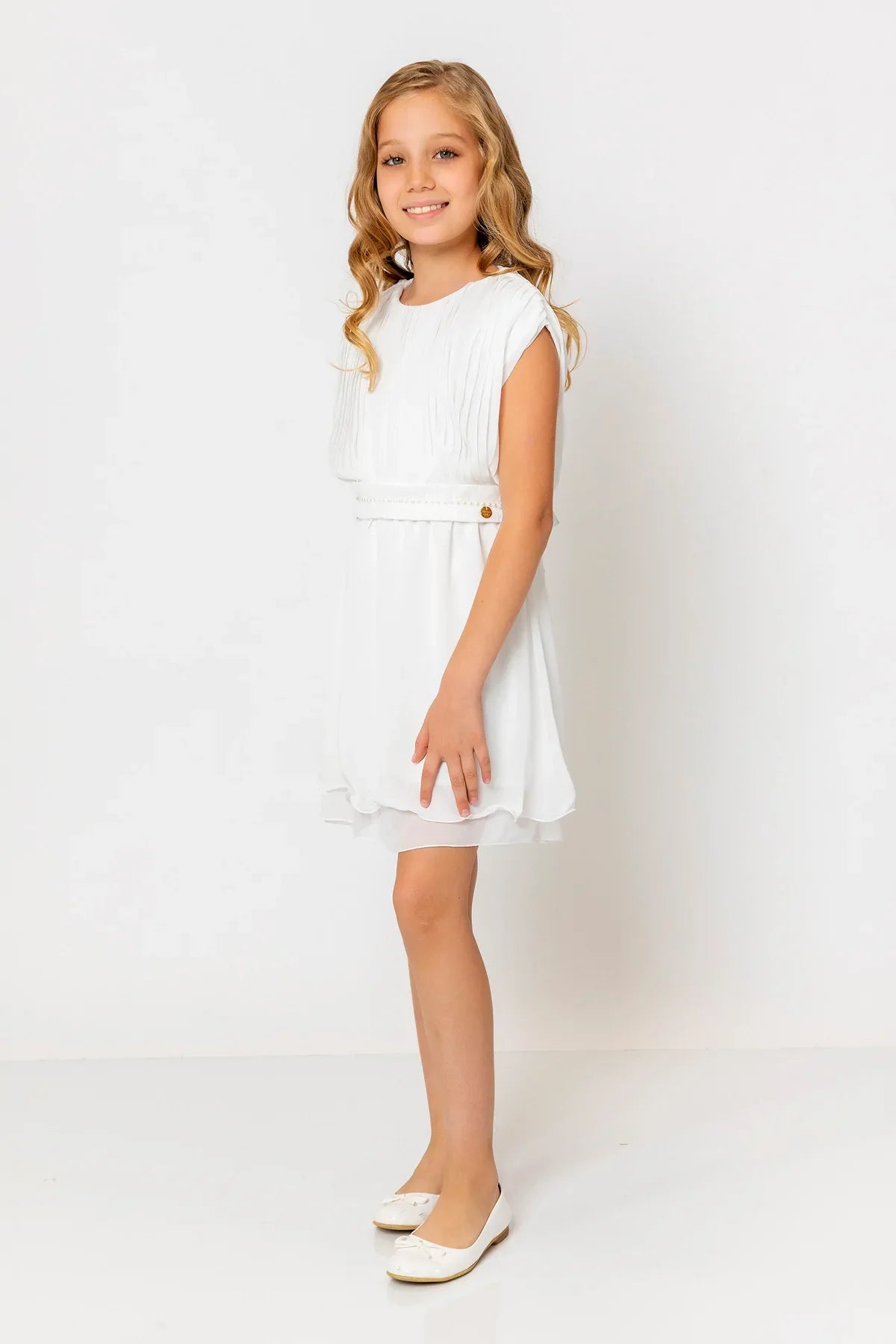 InCity Kids Girls Round Neck Belted Pleated Fashion Dress InCity Boys & Girls