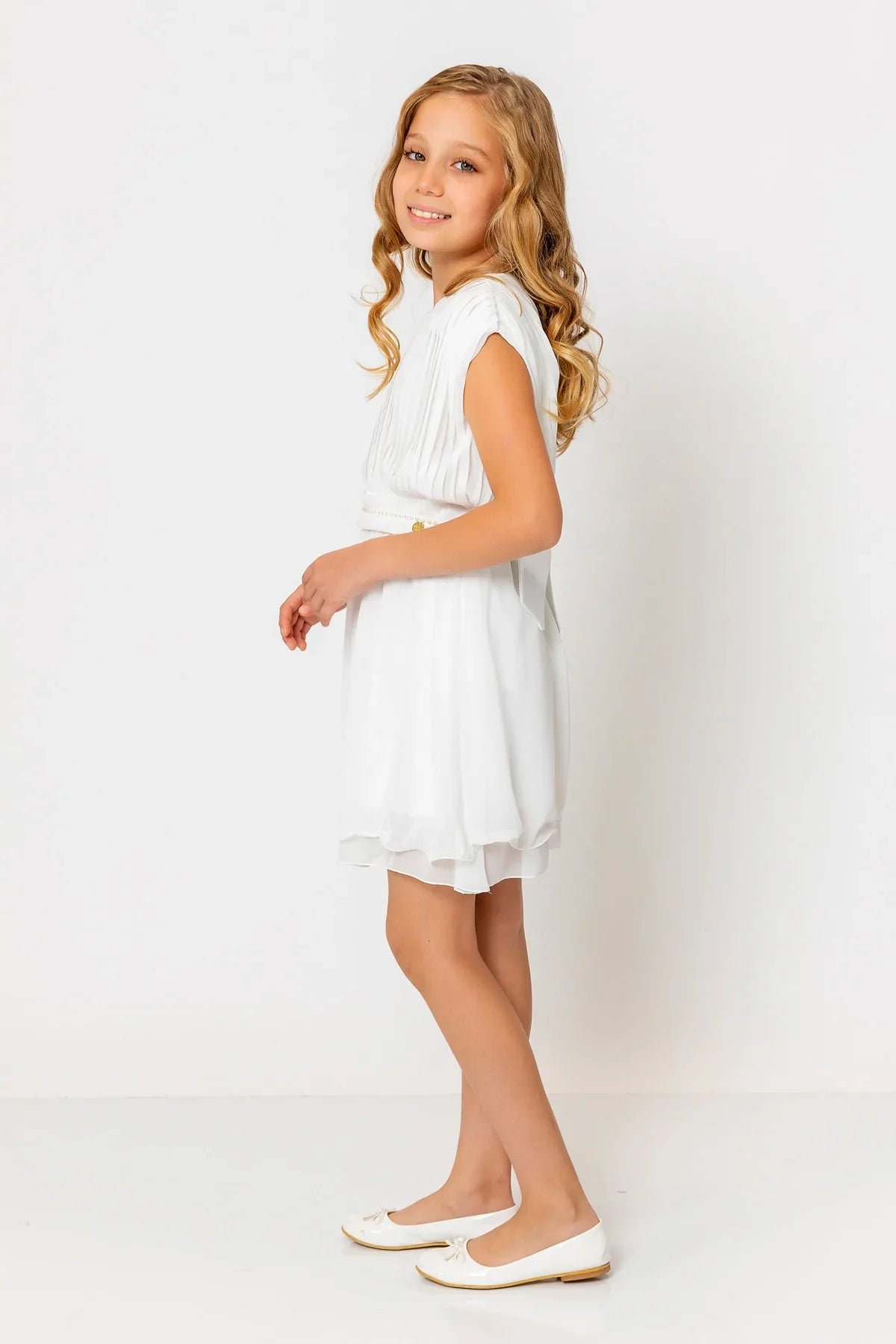 InCity Kids Girls Round Neck Belted Pleated Fashion Dress InCity Boys & Girls