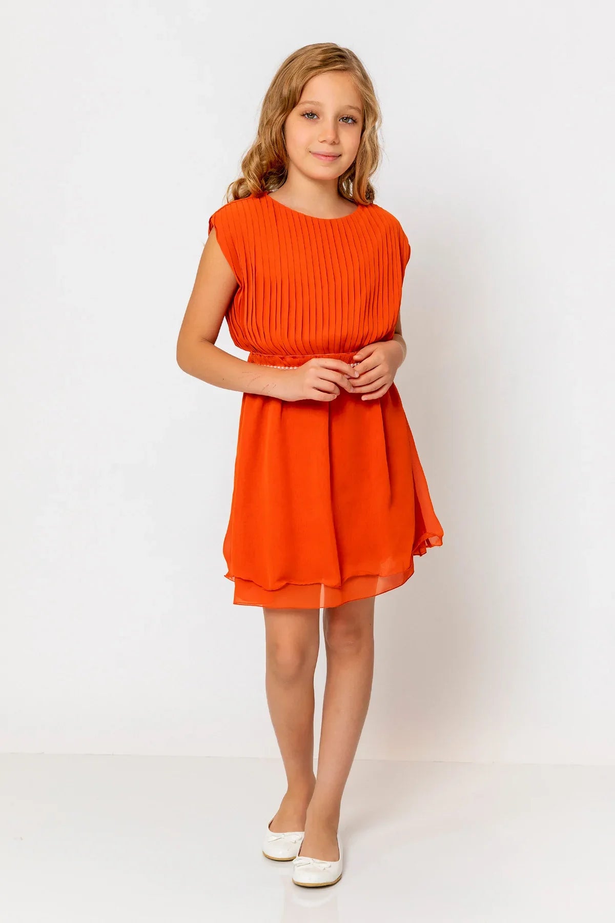 InCity Kids Girls Round Neck Belted Pleated Fashion Dress InCity Boys & Girls