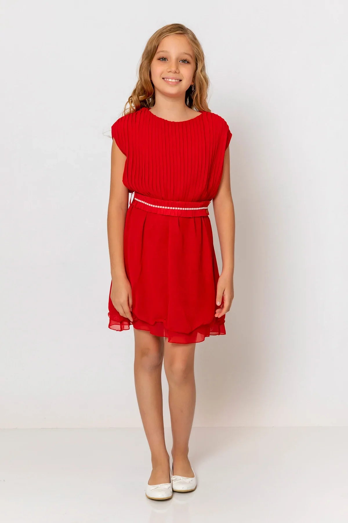 InCity Kids Girls Round Neck Belted Pleated Fashion Dress InCity Boys & Girls