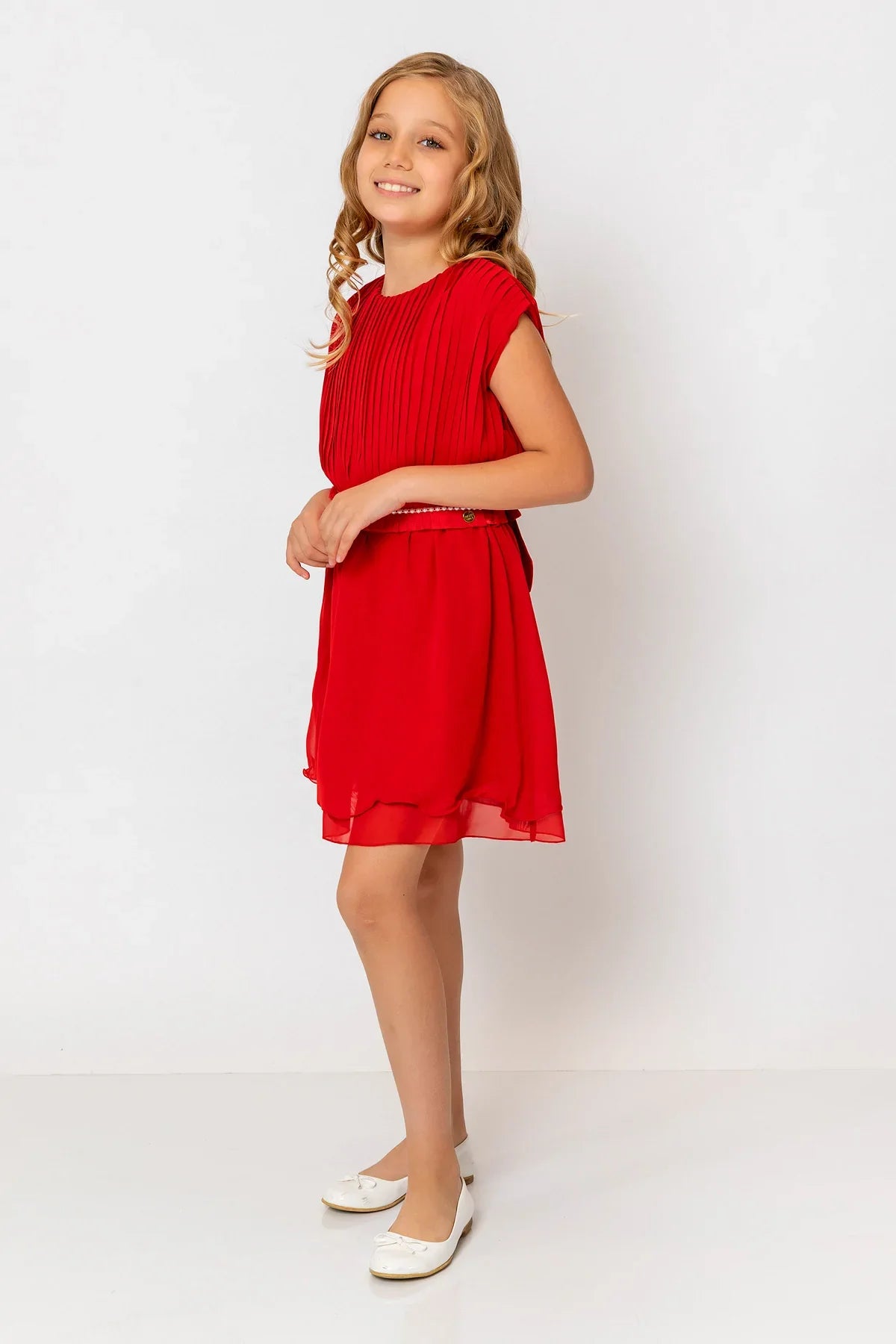 InCity Kids Girls Round Neck Belted Pleated Fashion Dress InCity Boys & Girls