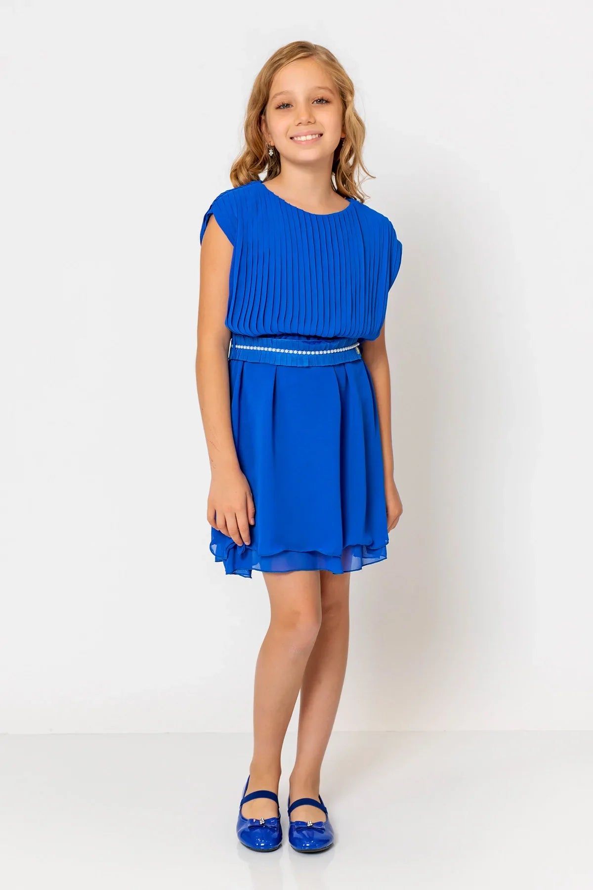 InCity Kids Girls Round Neck Belted Pleated Fashion Dress InCity Boys & Girls