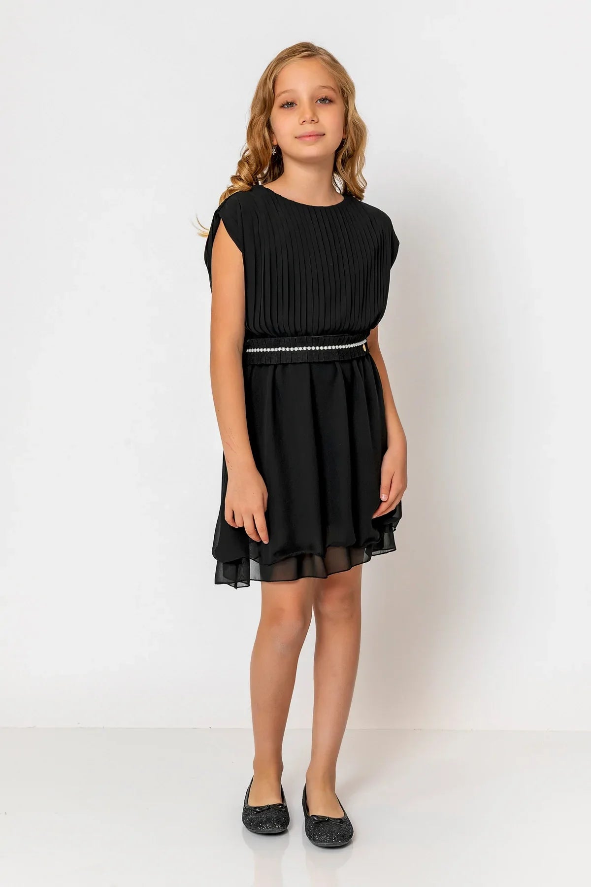 InCity Kids Girls Round Neck Belted Pleated Fashion Dress InCity Boys & Girls