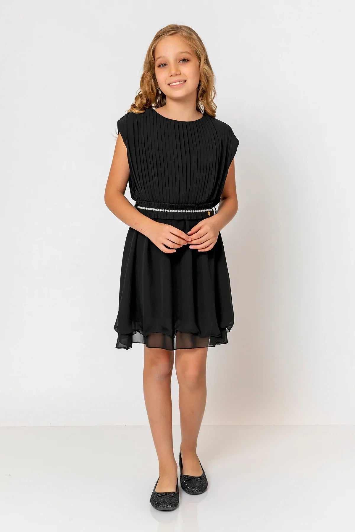 InCity Kids Girls Round Neck Belted Pleated Fashion Dress InCity Boys & Girls