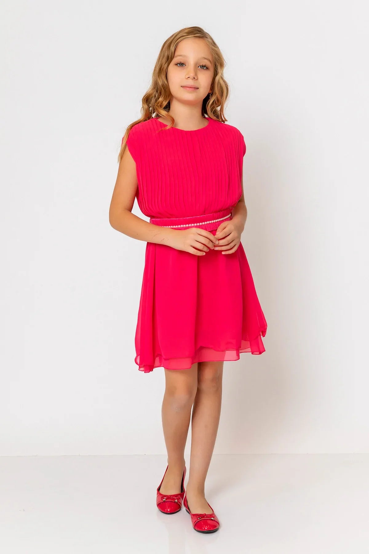 InCity Kids Girls Round Neck Belted Pleated Fashion Dress InCity Boys & Girls