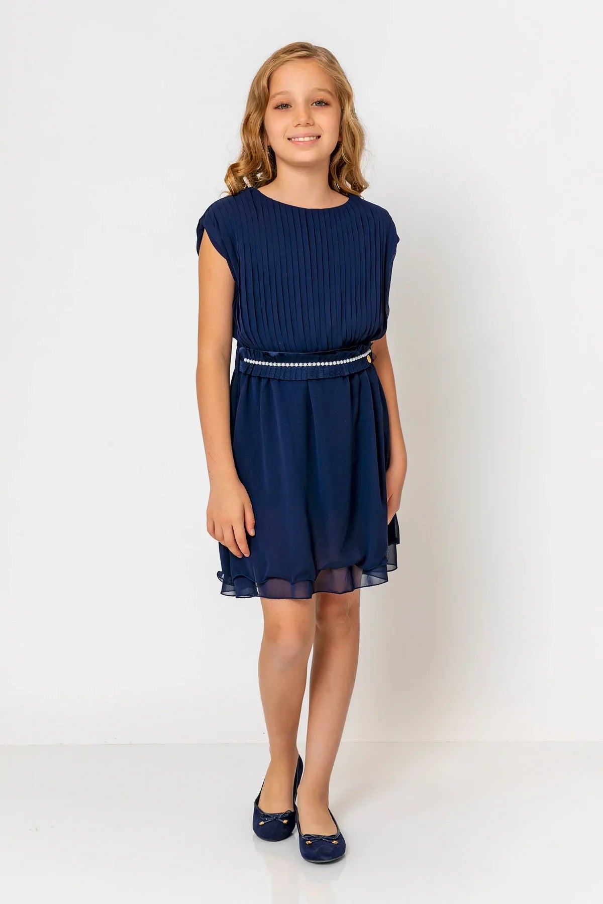 InCity Kids Girls Round Neck Belted Pleated Fashion Dress InCity Boys & Girls
