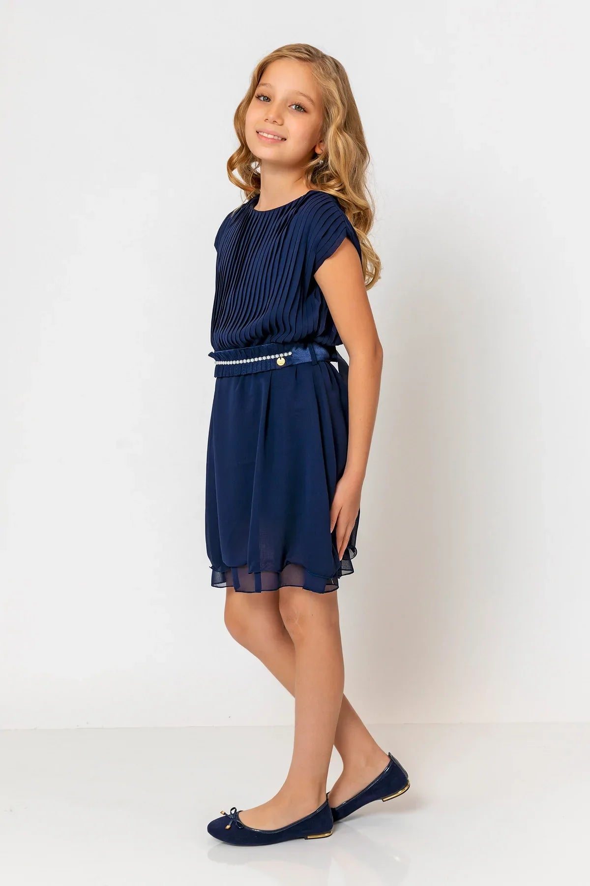 InCity Kids Girls Round Neck Belted Pleated Fashion Dress InCity Boys & Girls
