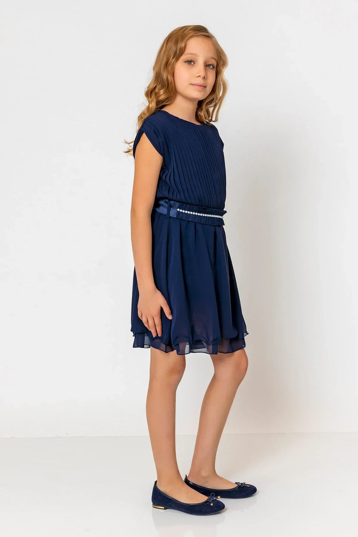 InCity Kids Girls Round Neck Belted Pleated Fashion Dress InCity Boys & Girls
