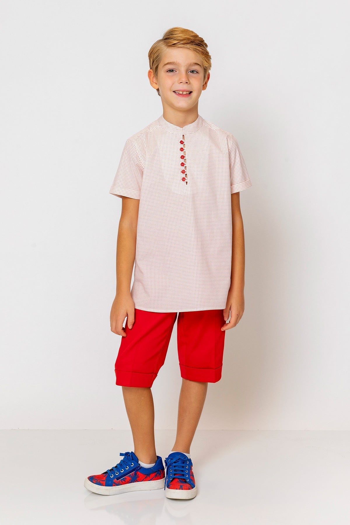 InCity Kids Boys Round Neck Short Sleeve Half Button Shirt InCity Boys & Girls