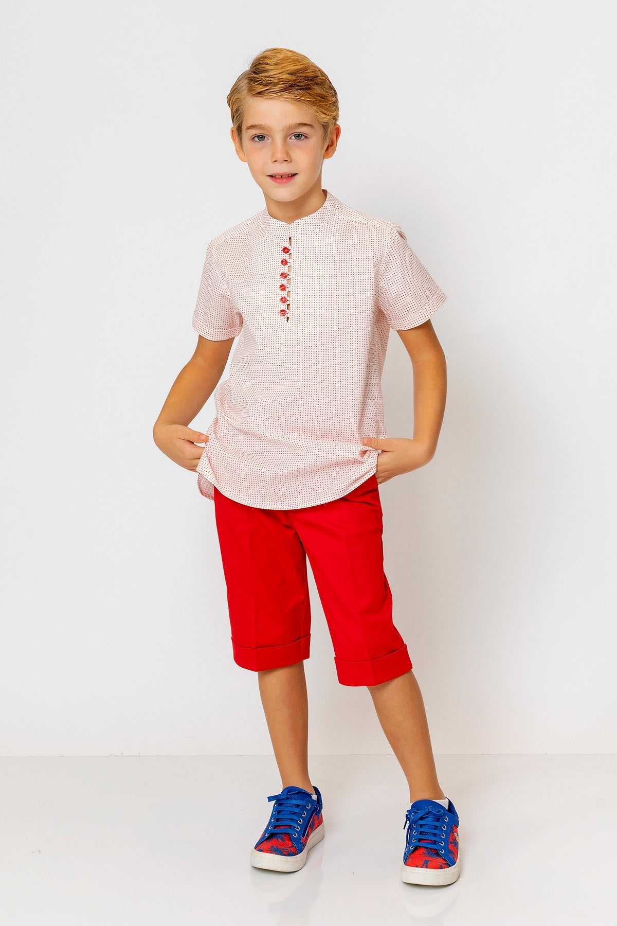 InCity Kids Boys Round Neck Short Sleeve Half Button Shirt InCity Boys & Girls