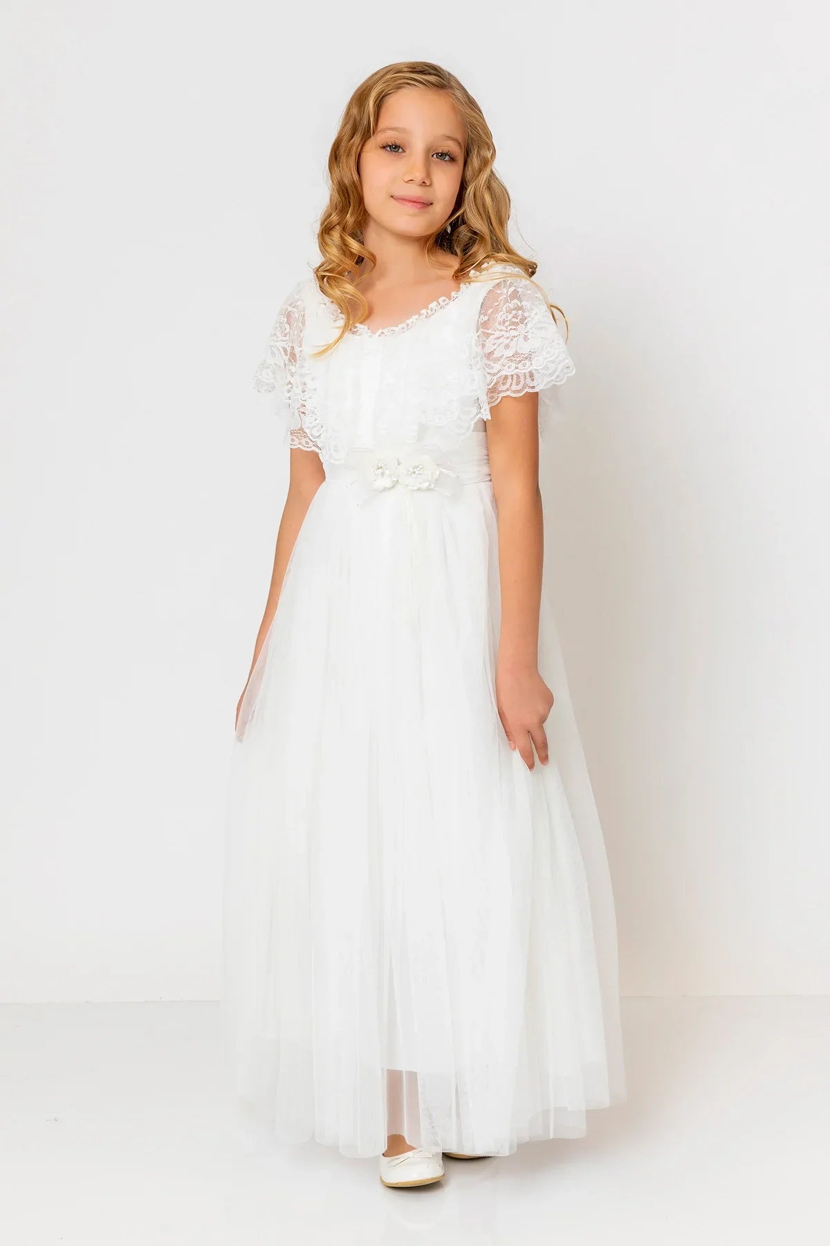 InCity Kids Girls Tulle Lace Floral Belt Bridesmaid Dress InCity Boys & Girls