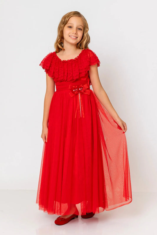 InCity Kids Girls Tulle Lace Floral Belt Bridesmaid Dress InCity Boys & Girls