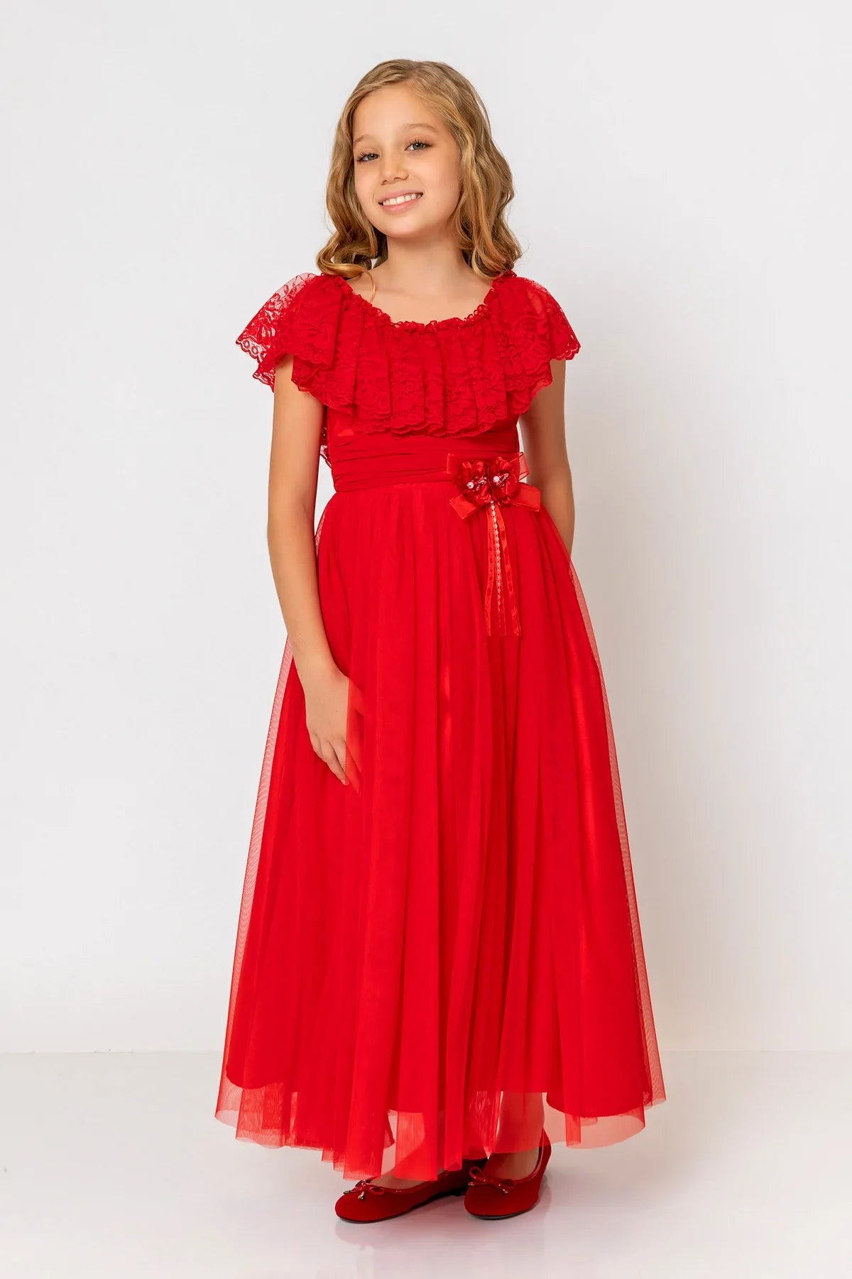 InCity Kids Girls Tulle Lace Floral Belt Bridesmaid Dress InCity Boys & Girls