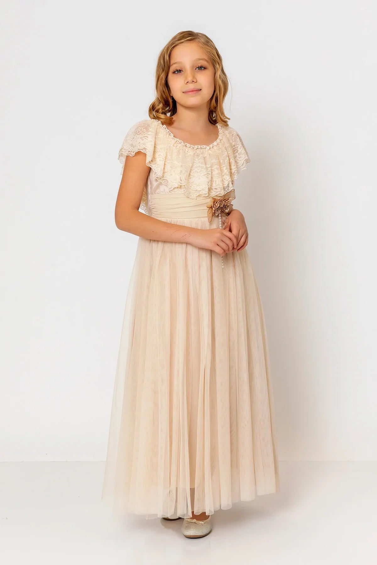 InCity Kids Girls Tulle Lace Floral Belt Bridesmaid Dress InCity Boys & Girls