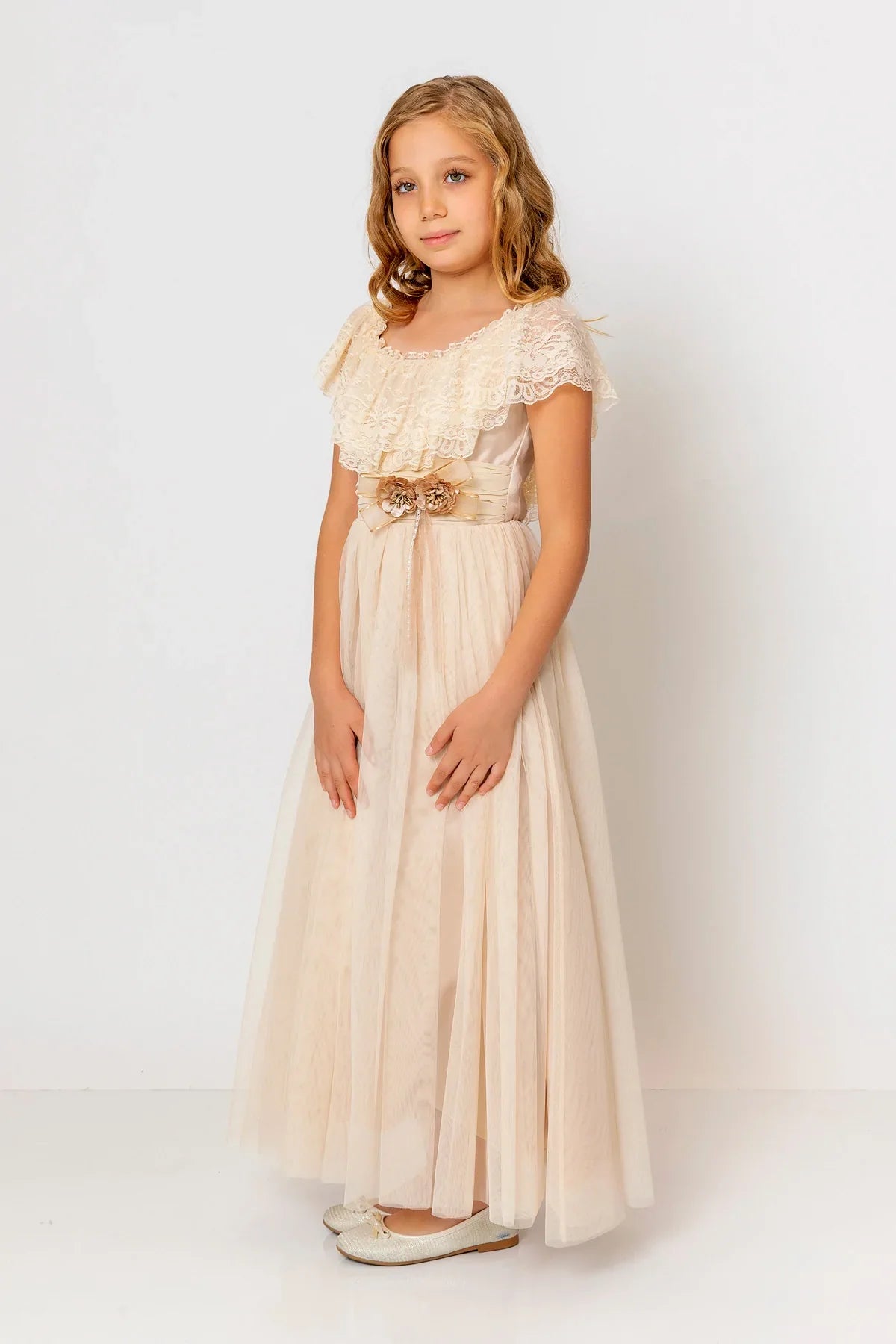 InCity Kids Girls Tulle Lace Floral Belt Bridesmaid Dress InCity Boys & Girls