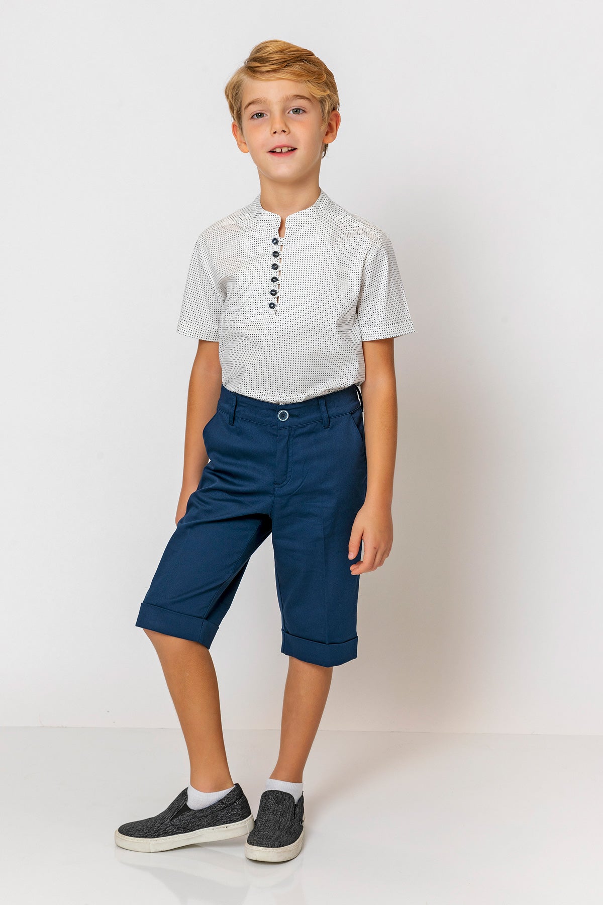 InCity Kids Boys Round Neck Short Sleeve Half Button Shirt InCity Boys & Girls