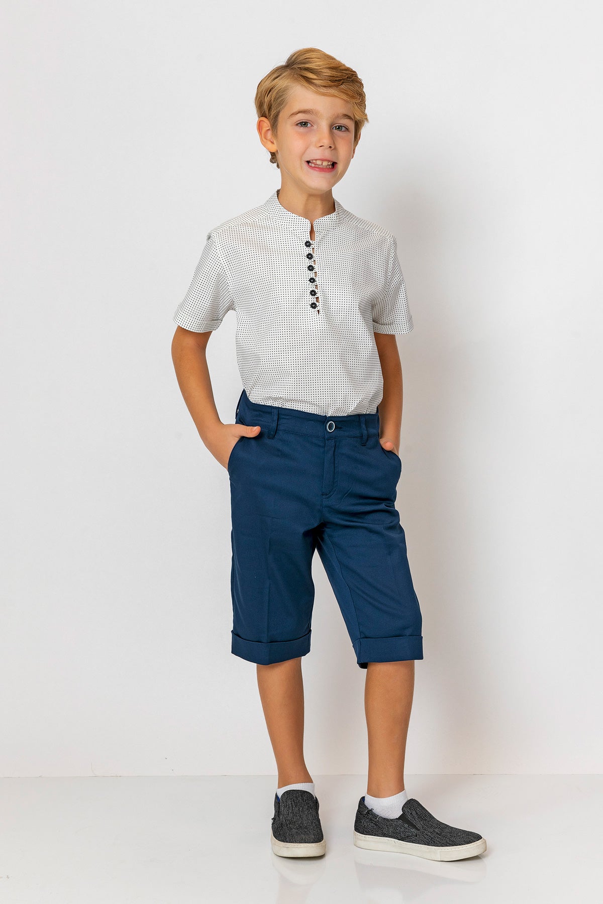 InCity Kids Boys Round Neck Short Sleeve Half Button Shirt InCity Boys & Girls