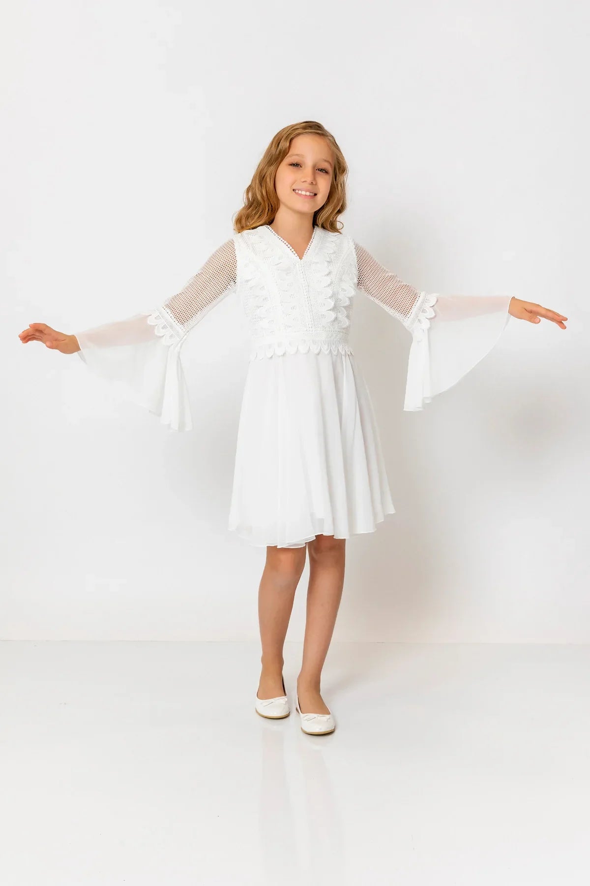 InCity Kids Girls Solid Flounce Sleeve Lace Tulle Dress InCity Boys & Girls