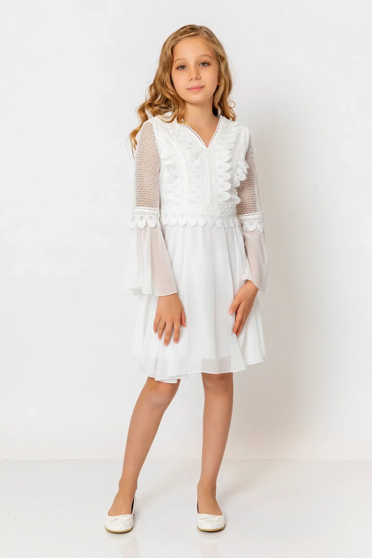 InCity Kids Girls Solid Flounce Sleeve Lace Tulle Dress InCity Boys & Girls